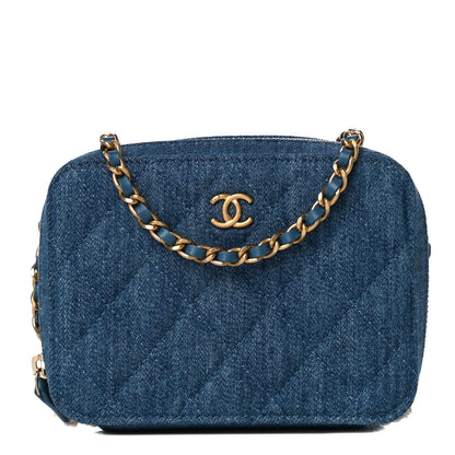 Chanel Denim Quilted CC Pearl Crush Camera Case Blue 1 of 12