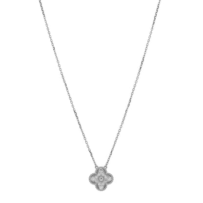 Van Cleef & Arpels 18K White Gold Diamond Vintage Alhambra Pendant Necklace 1 of 5