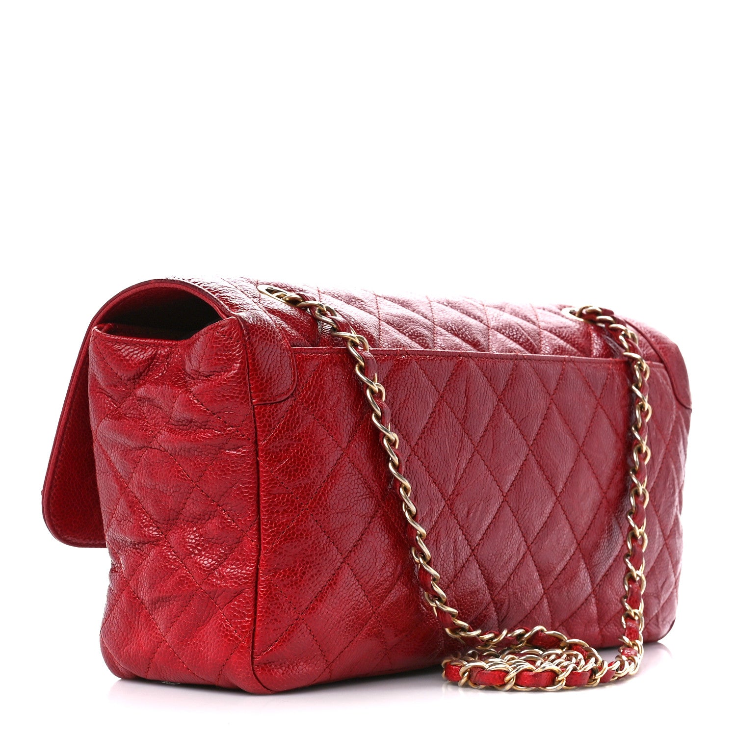 Chanel Crumpled Grained Calfskin Quilted Large Two Tone Flap Bag Red 3 of 13