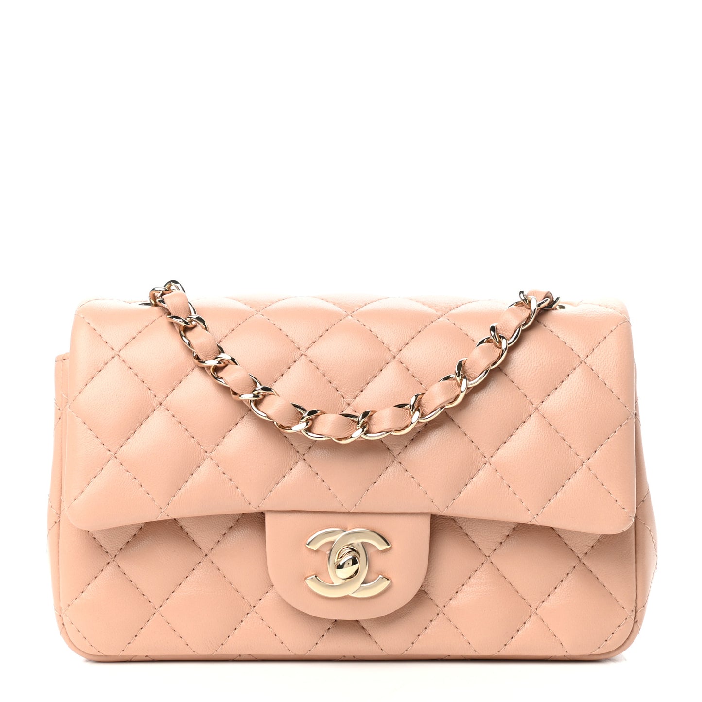 Lambskin Quilted Mini Rectangular Flap Beige