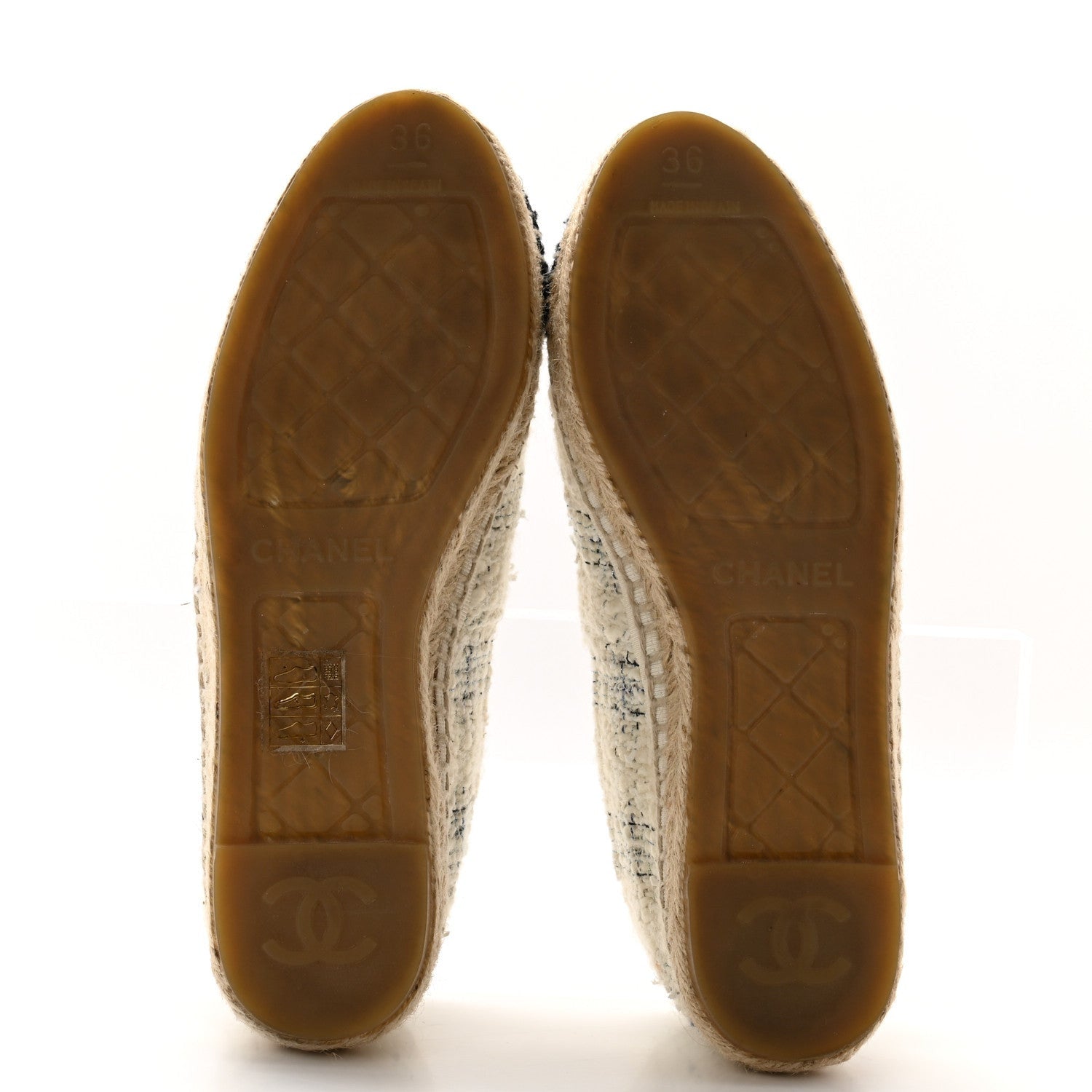 Chanel Tweed CC Espadrilles 36 Ecru White Blue Black 5 of 7