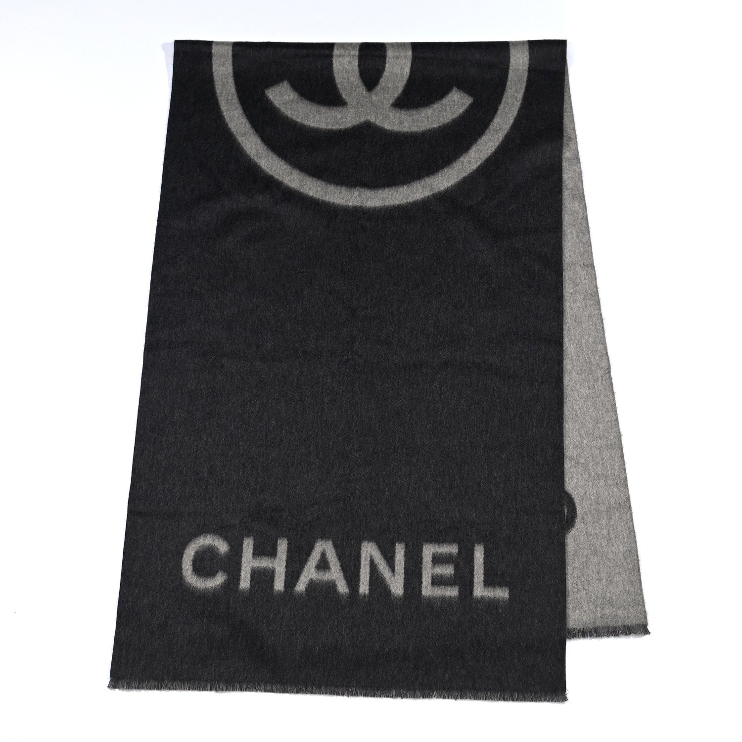 Chanel Cashmere CC Fringe Stole Grey Dark Grey 2 of 4