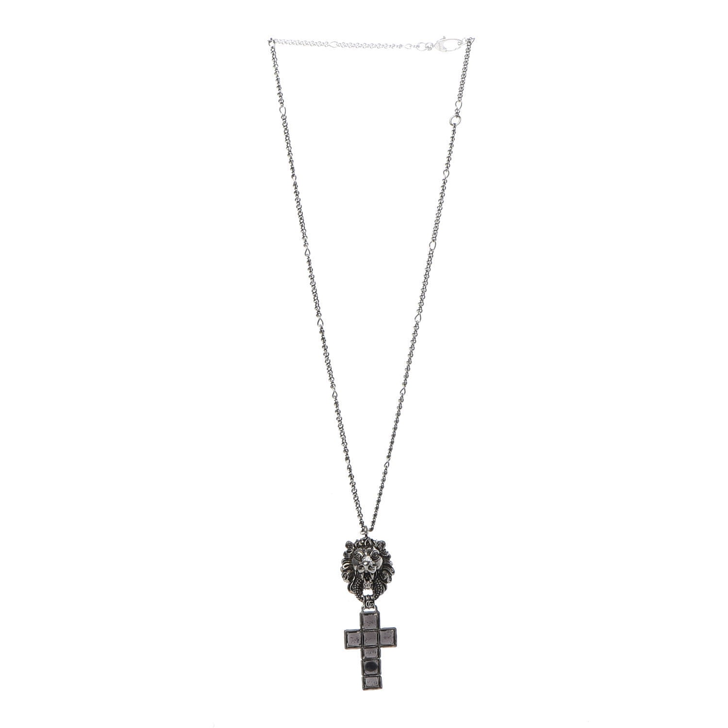 Gucci Enamel Brass Lion Head Crucifix Necklace Black 3 of 6