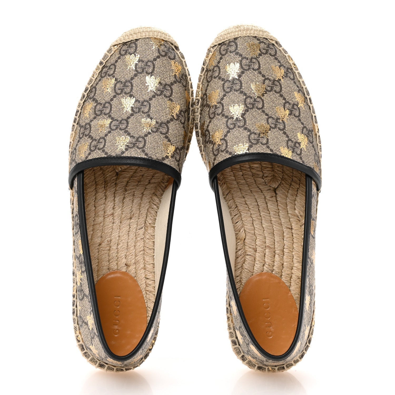 Gucci GG Supreme Monogram Bees Espadrille Flats 38.5 Beige Ebony Oro Black 2 of 7