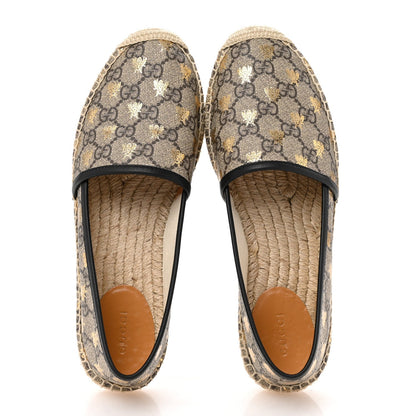 Gucci GG Supreme Monogram Bees Espadrille Flats 38.5 Beige Ebony Oro Black 2 of 7