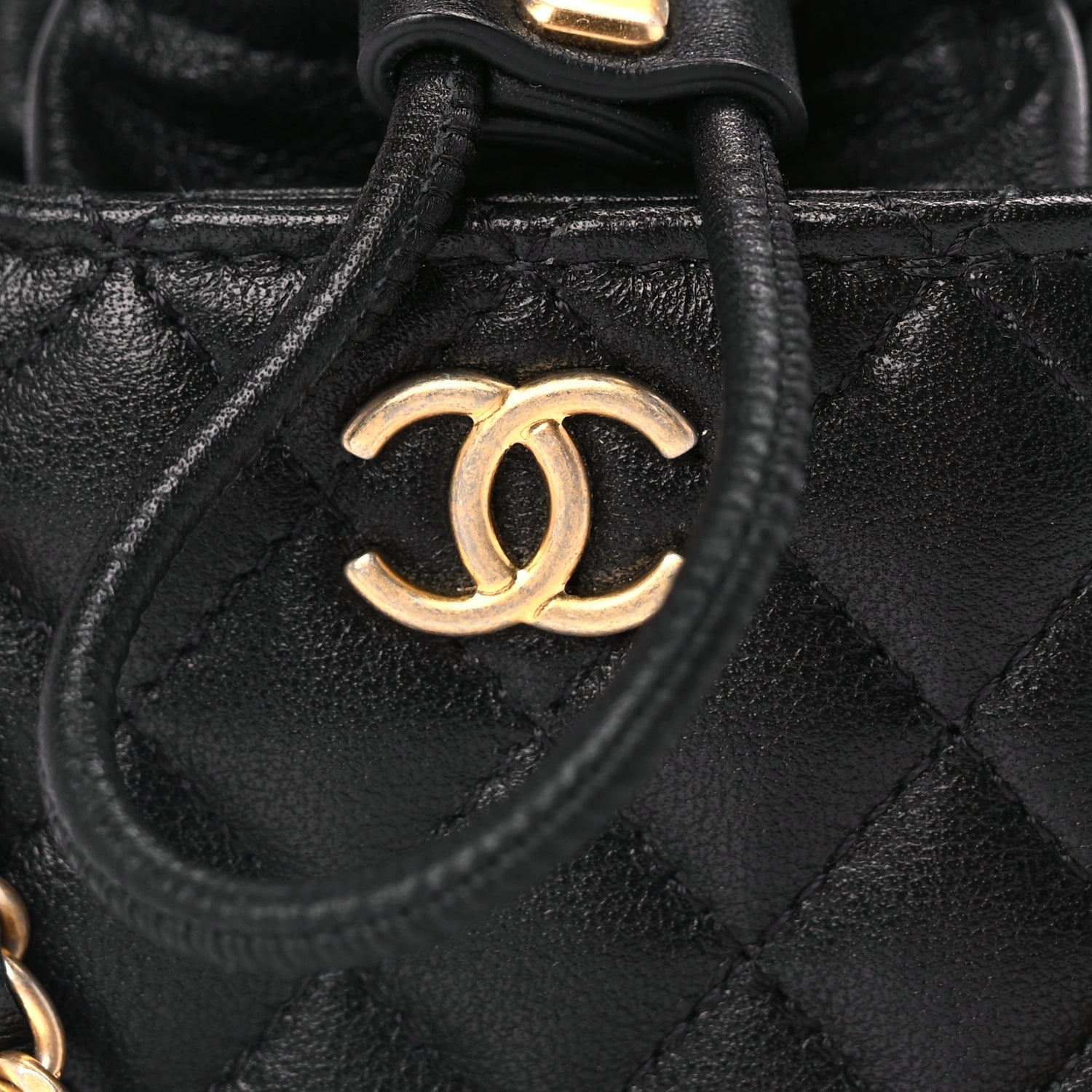 Chanel Calfskin Quilted Mini Drawstring Bucket Bag Black 7 of 10