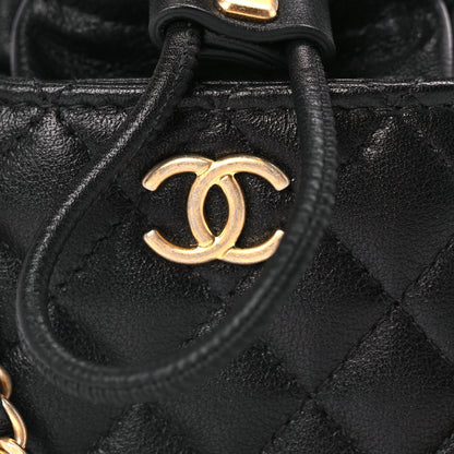 Chanel Calfskin Quilted Mini Drawstring Bucket Bag Black 7 of 10