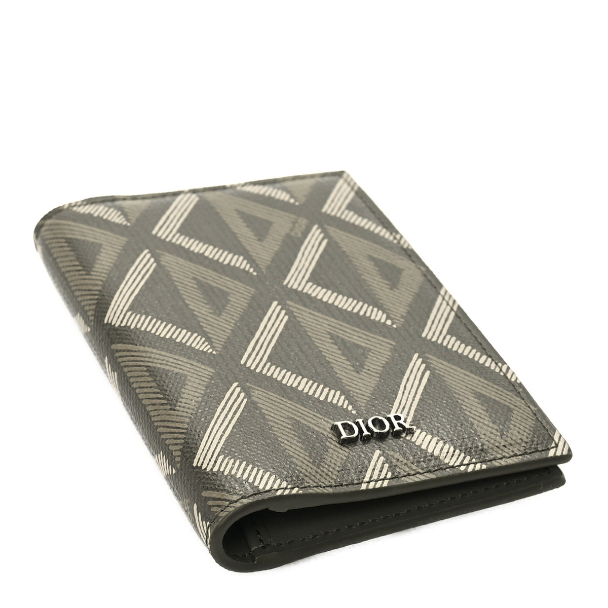 Calfskin CD Diamond Canvas Bi-Fold Card Holder Green