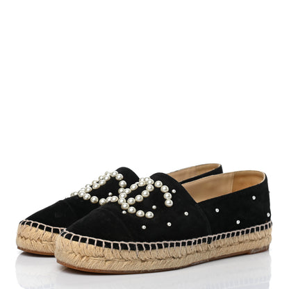 Chanel Suede Pearl CC Espadrilles 37 Black 3 of 10