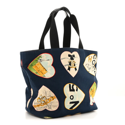 Chanel Canvas Coco Hearts Print Tote Blue 3 of 14