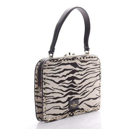 Valentino Garavani Pony Hair Zebra Rockstud Frame Bag Black Ivory 3 of 13