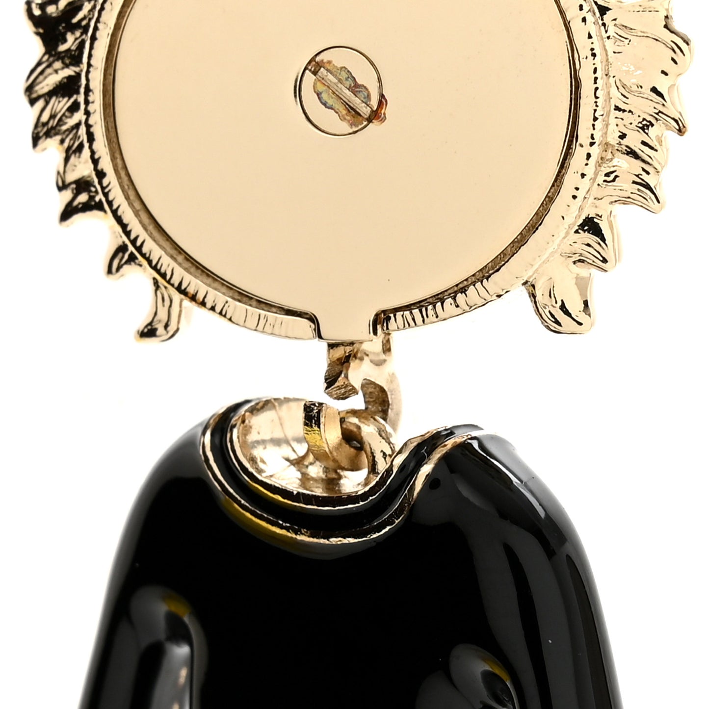 Enamel Crystal Pearl CC Lion Bag Charm Black White