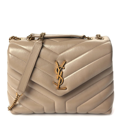 Saint Laurent Calfskin Y Quilted Monogram Small Loulou Chain Satchel Dark Beige 1 of 8