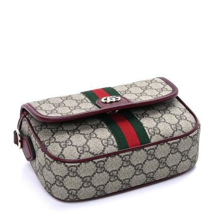 Gucci GG Supreme Monogram Textured Dollar Calfskin Small Ophidia Top Handle Shoulder Bag Beige Bordeaux 3 of 8