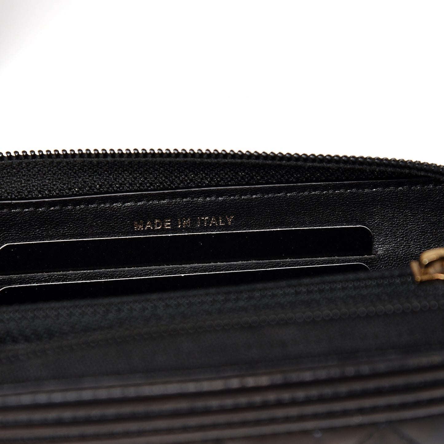 Glazed Calfskin Quilted Small Boy Zip Around Wallet Black