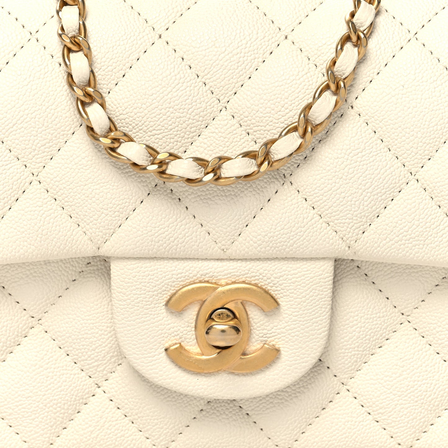 Caviar Quilted Mini Top Handle Rectangular Flap White