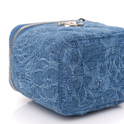 Chanel Denim Quilted Camellia Sweetheart Mini Vanity Case With Chain Blue 8 of 9