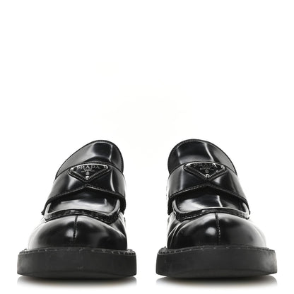 Prada Spazzolato Metal Triangle Logo 50mm Loafers 40 Black 3 of 7