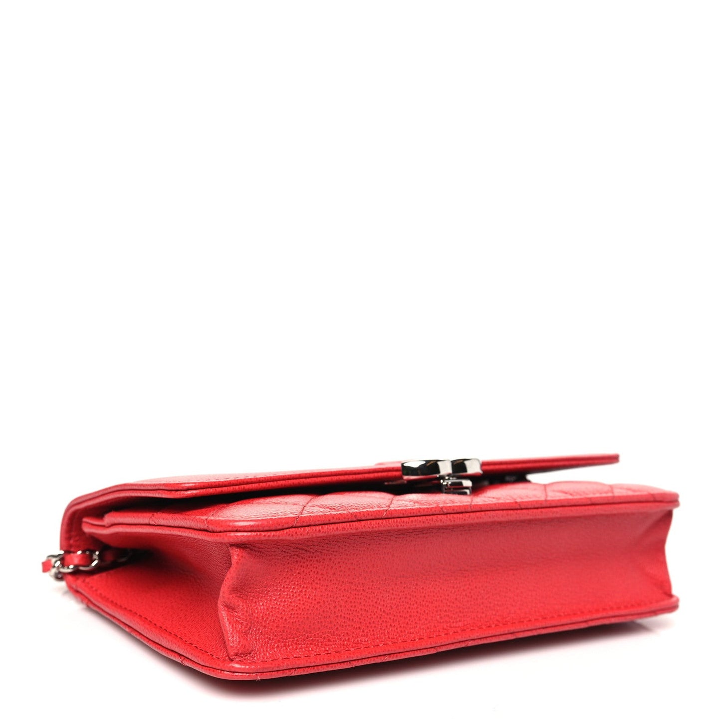 Grained Calfskin Quilted CC Box Wallet On Chain WOC Red
