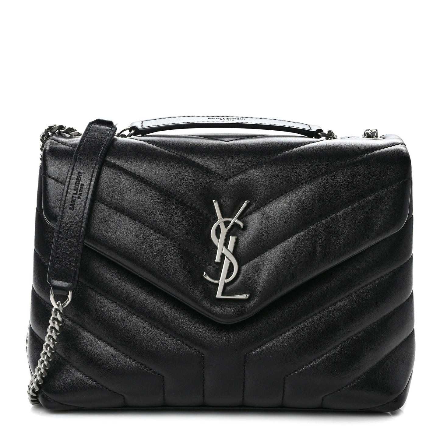 Calfskin Y Quilted Monogram Small Loulou Chain Satchel Black