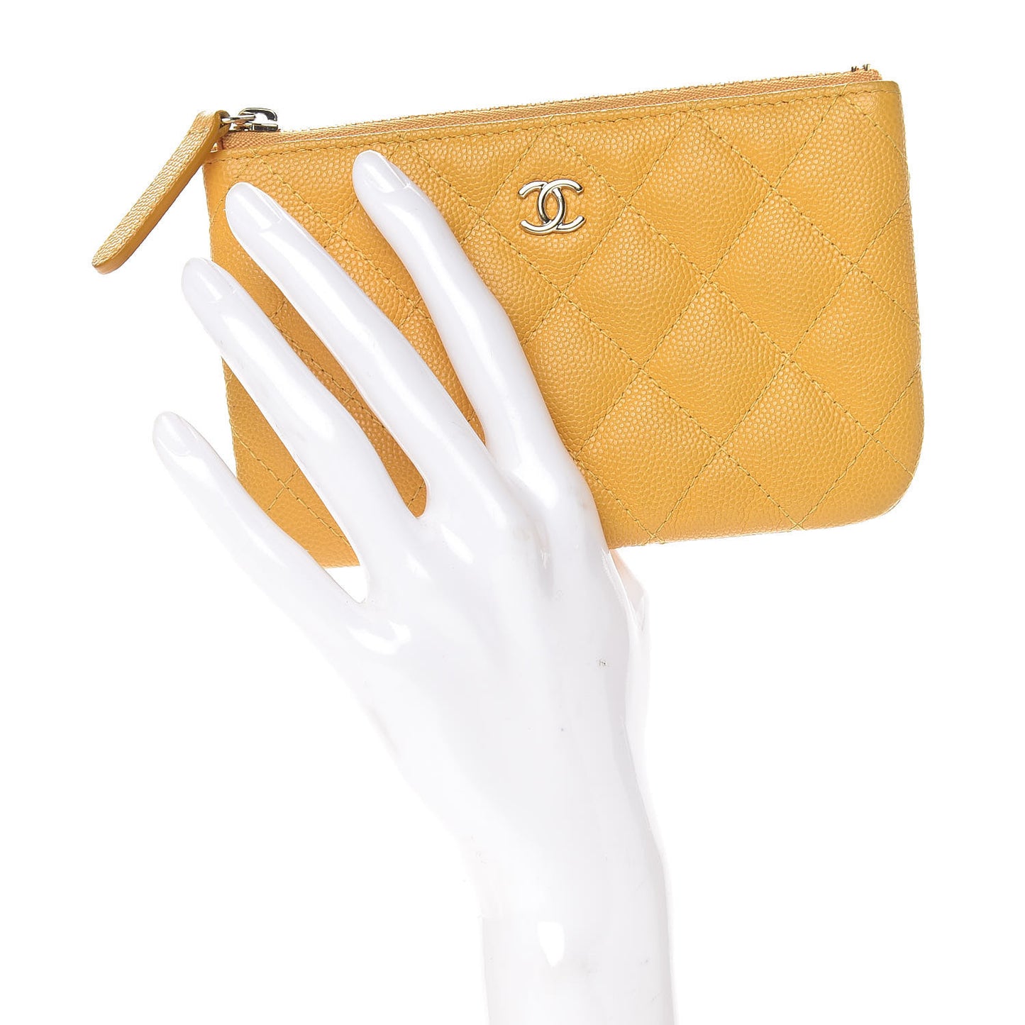 Caviar Quilted Small Cosmetic Case Yellow