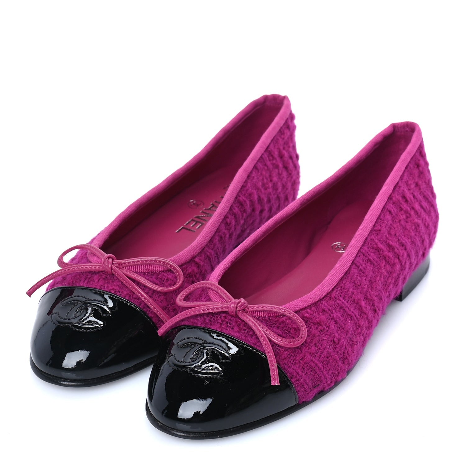 Chanel Tweed Patent Cap Toe Ballerina Flats 36  Pink Black 2 of 7