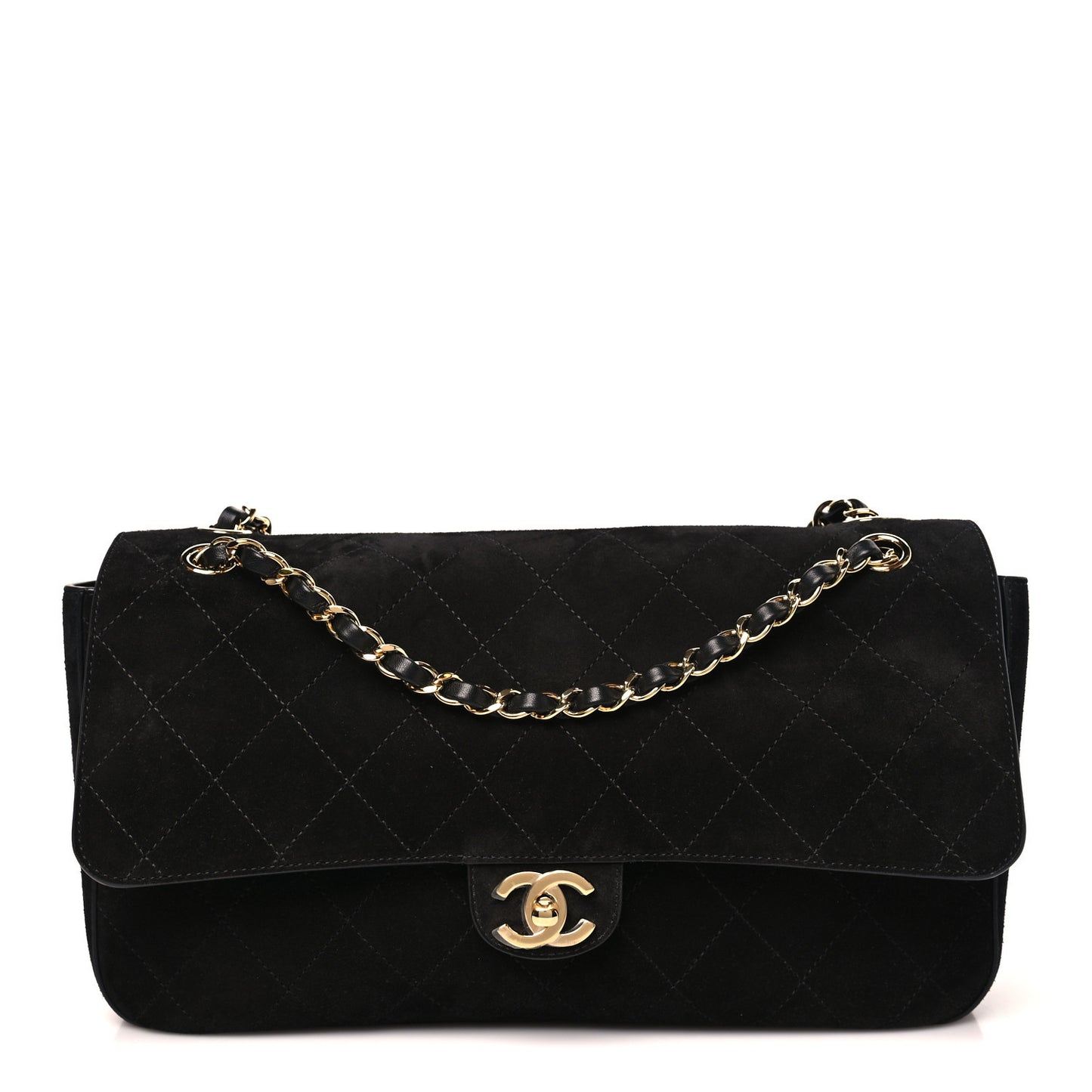 Suede Calfskin Small Maxi Flap  Black