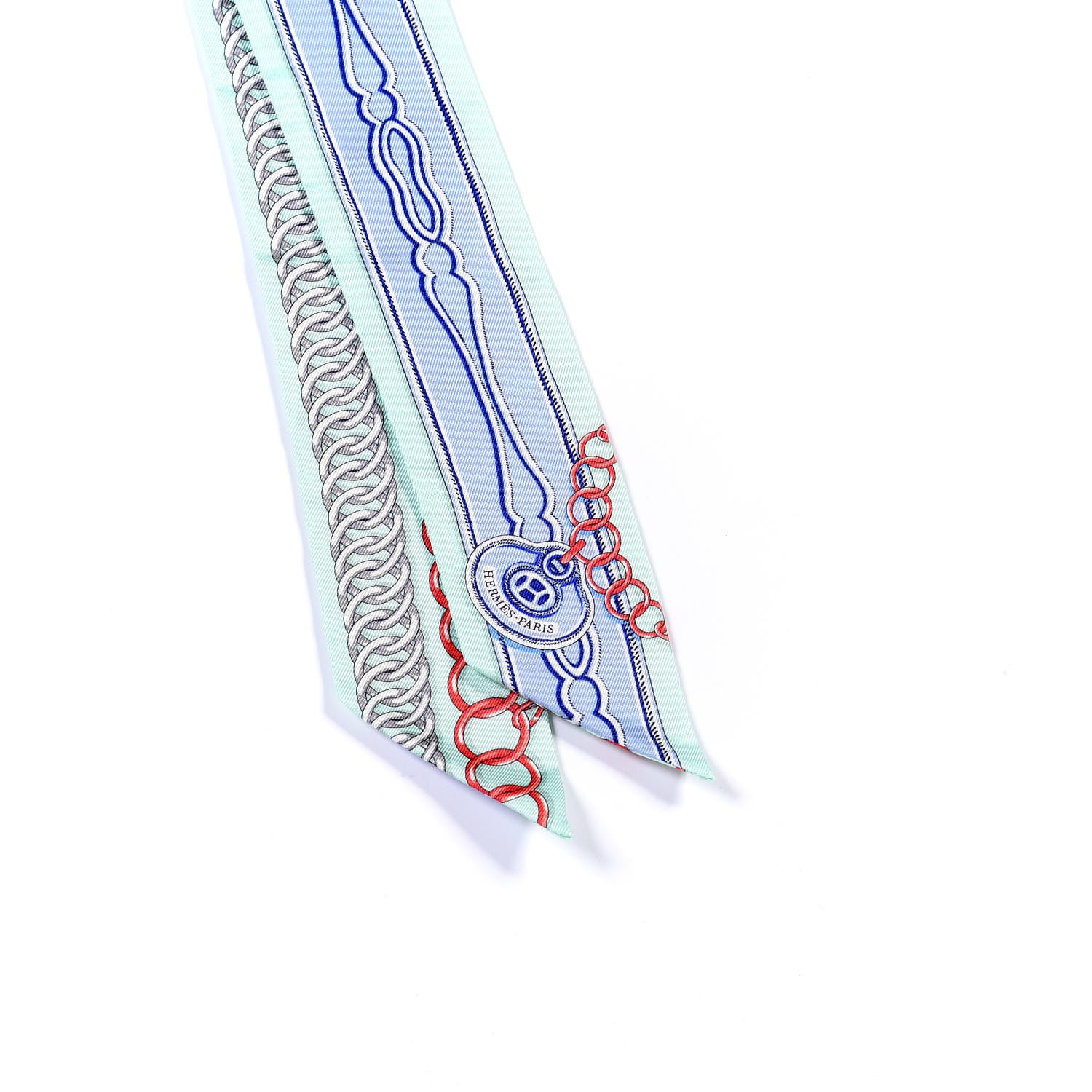 Hermes Silk Maillons Twilly Vert D'eau Ciel Rouge 2 of 4