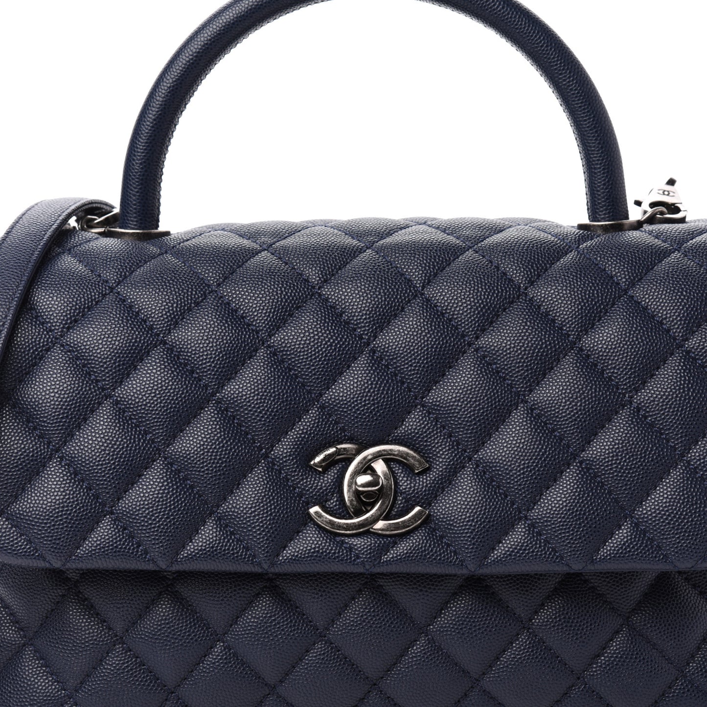 Caviar Quilted Small Coco Handle Flap Navy
