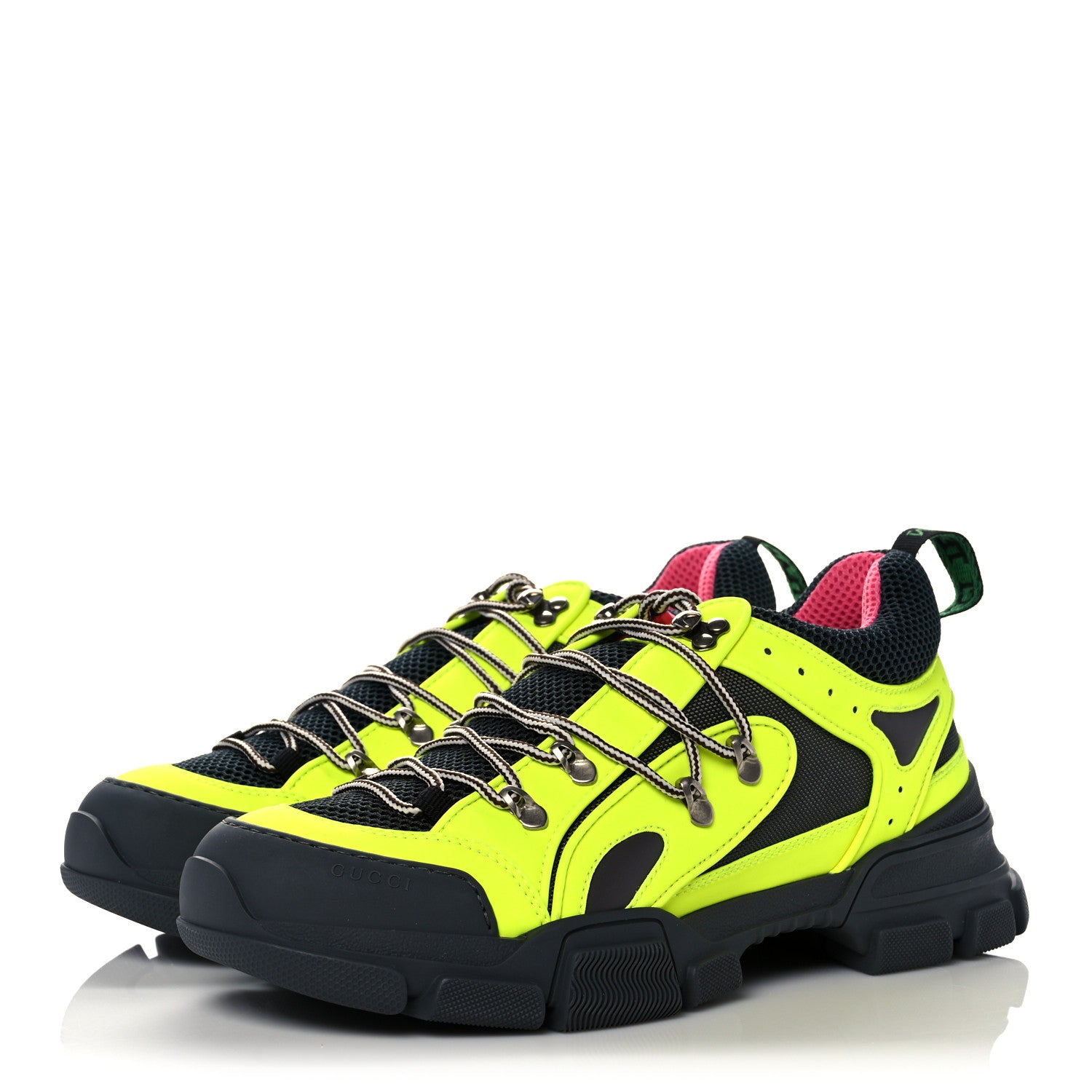 Gucci X SEGA Mesh Technical Canvas Calfskin Reflective Mens Flashtrek Sneakers 10.5 Neon Yellow Lotus 3 of 8