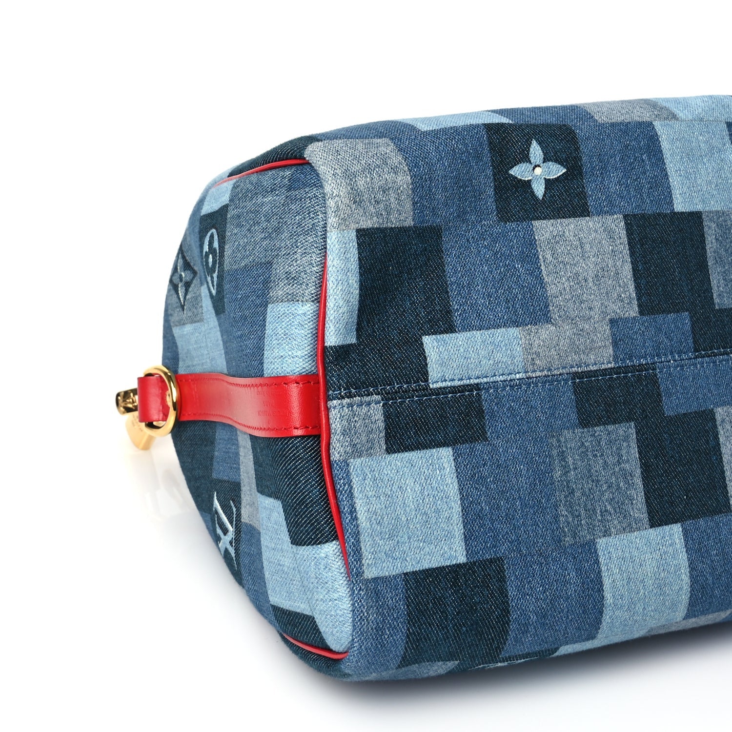 Louis Vuitton Denim Damier Monogram Patchwork Speedy Bandouliere 30 Blue Rouge 7 of 8