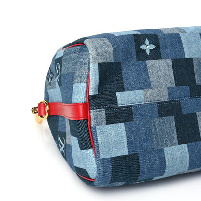 Louis Vuitton Denim Damier Monogram Patchwork Speedy Bandouliere 30 Blue Rouge 7 of 8