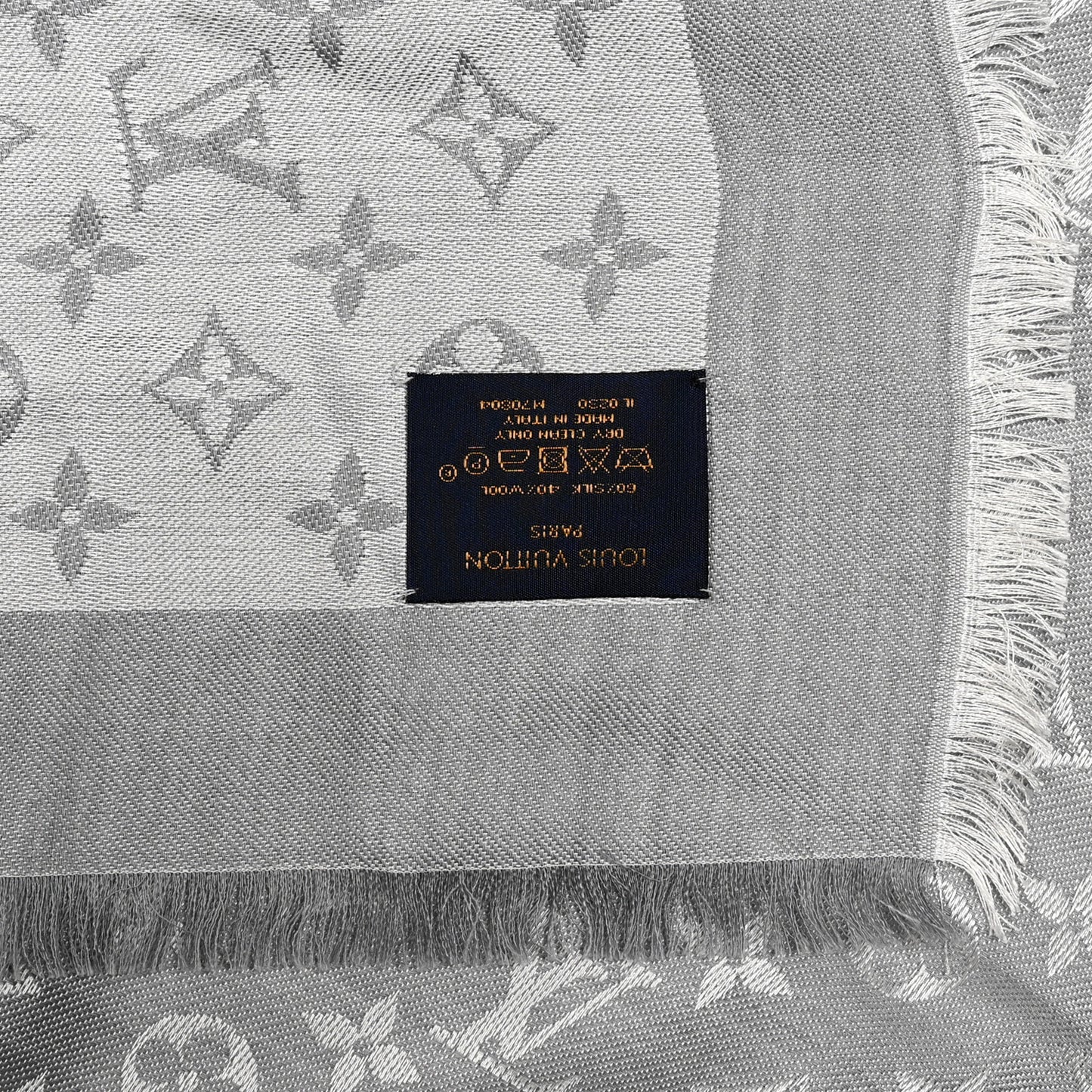 Wool Silk Monogram Denim Shawl Pearl Grey