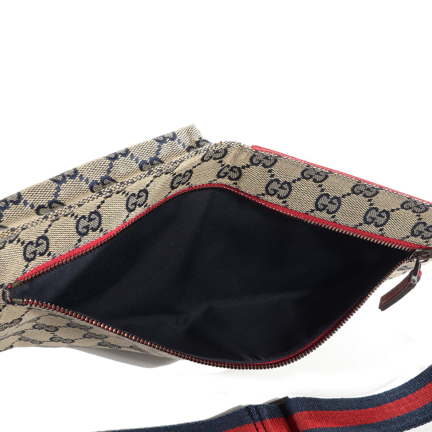 GG Monogram Web Double Pocket Belt Bag Navy Red