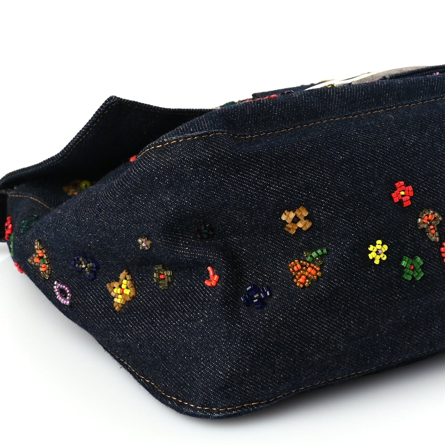 Denim Beaded Mama Baguette Blue
