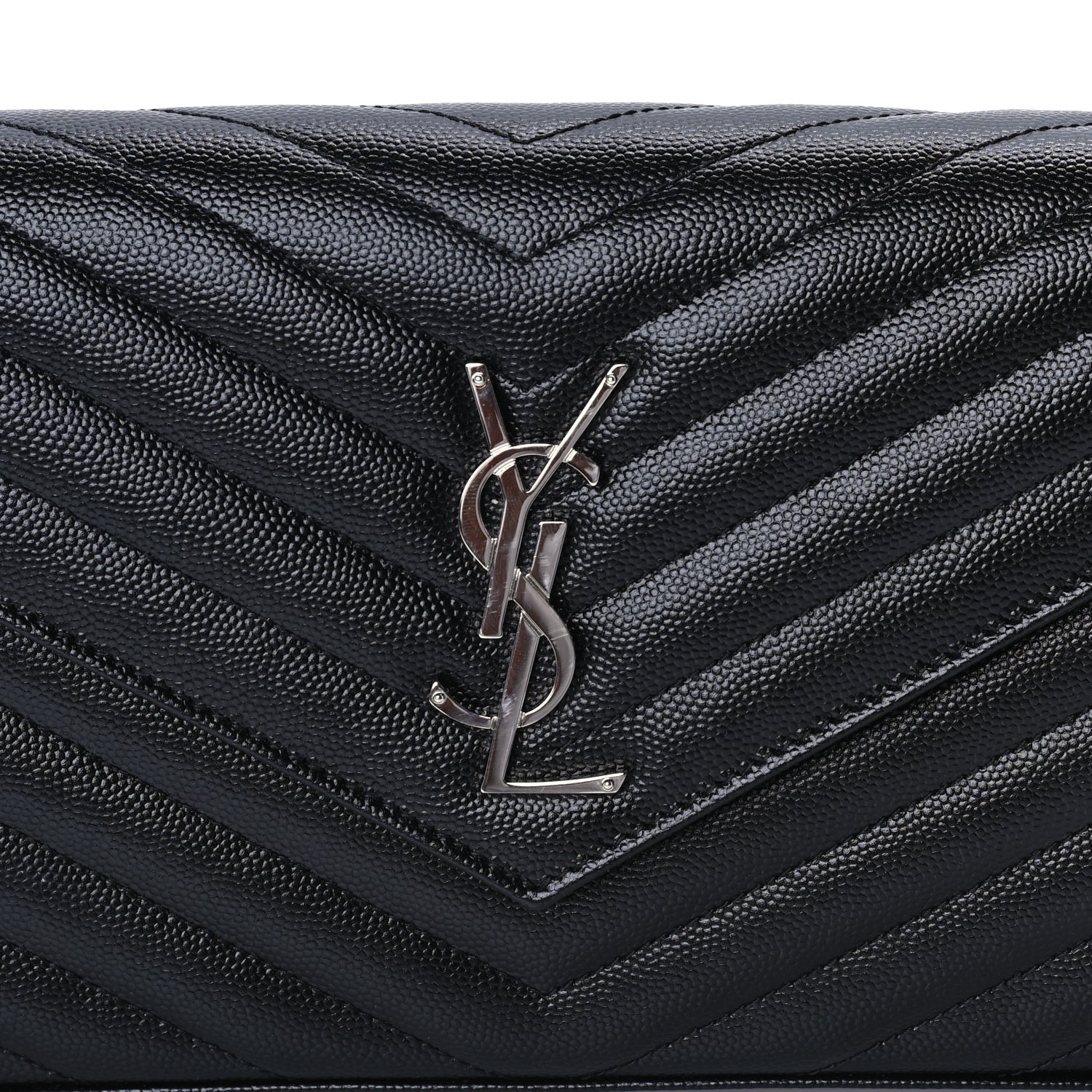 Saint Laurent Grain De Poudre Matelasse Chevron Monogram Chain Wallet Black 6 of 7