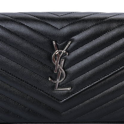 Saint Laurent Grain De Poudre Matelasse Chevron Monogram Chain Wallet Black 6 of 7