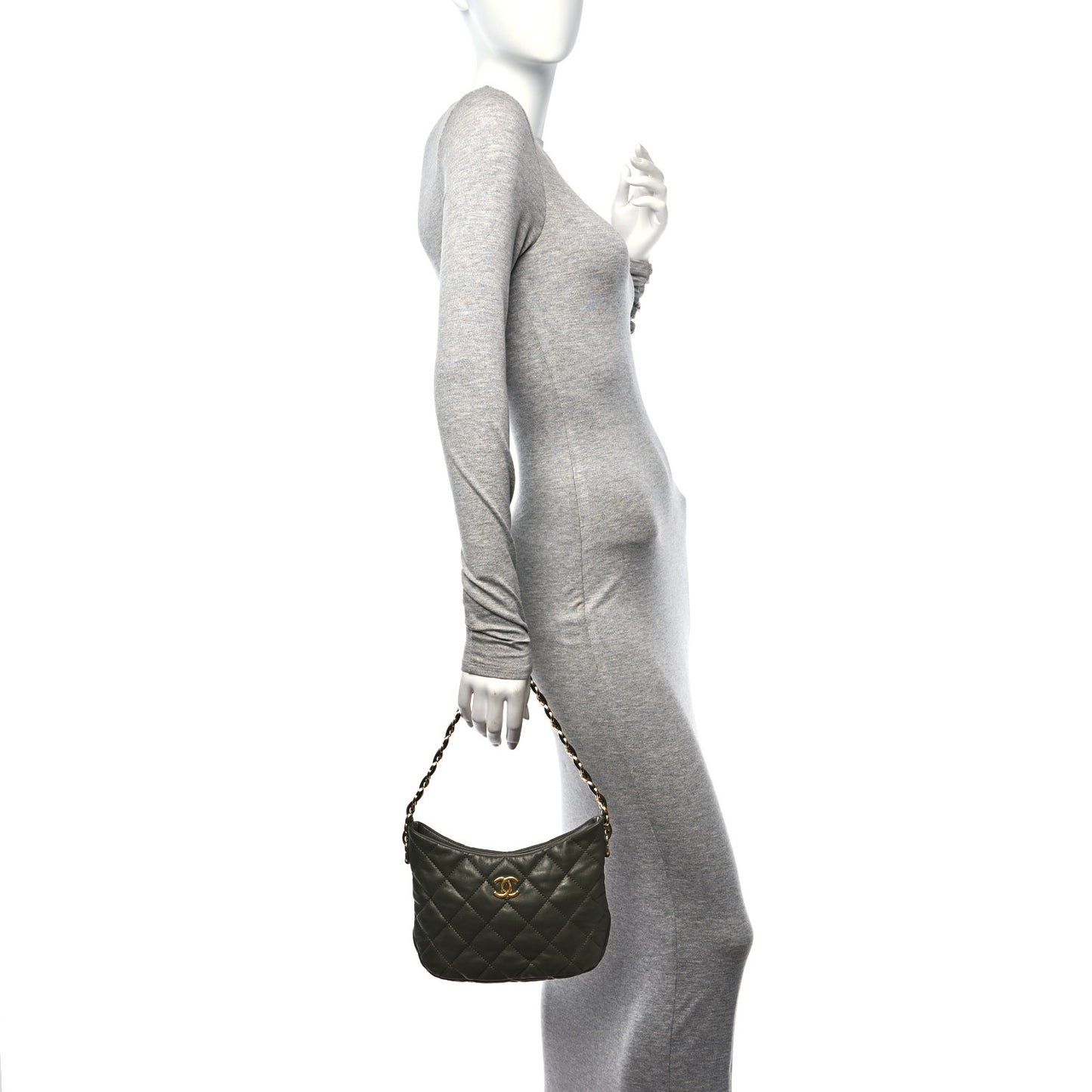 Lambskin Quilted CC Links Hobo Khaki