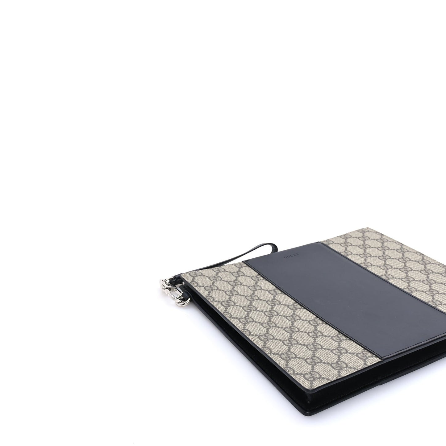GG Supreme Monogram Zip Wristlet Pouch Beige Black