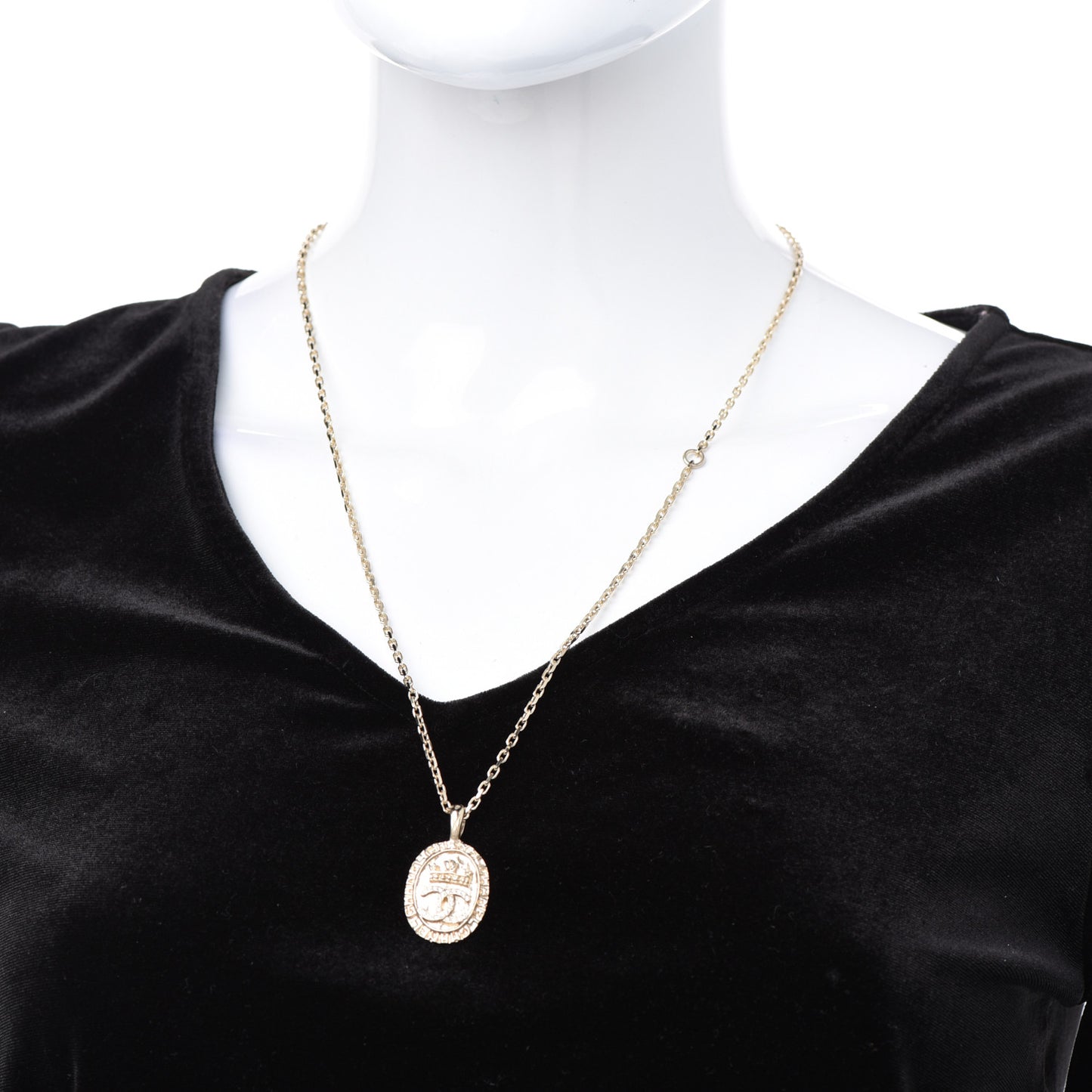 Crystal CC Medallion Necklace Gold