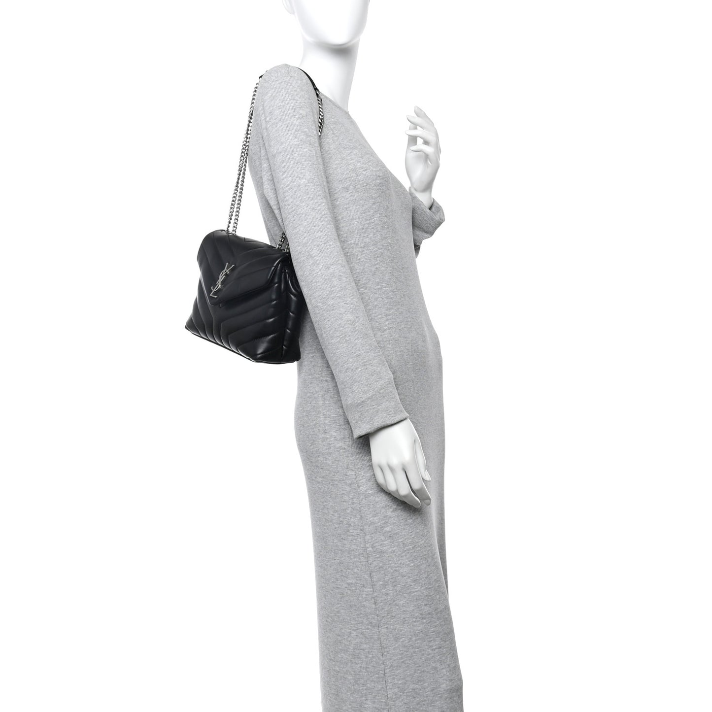 Calfskin Y Quilted Monogram Small Loulou Chain Satchel Black