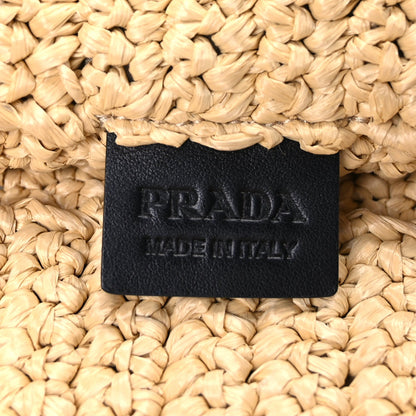 Prada Yarn Raffia Effect Crochet Embroidered Logo Tote Naturale 4 of 9