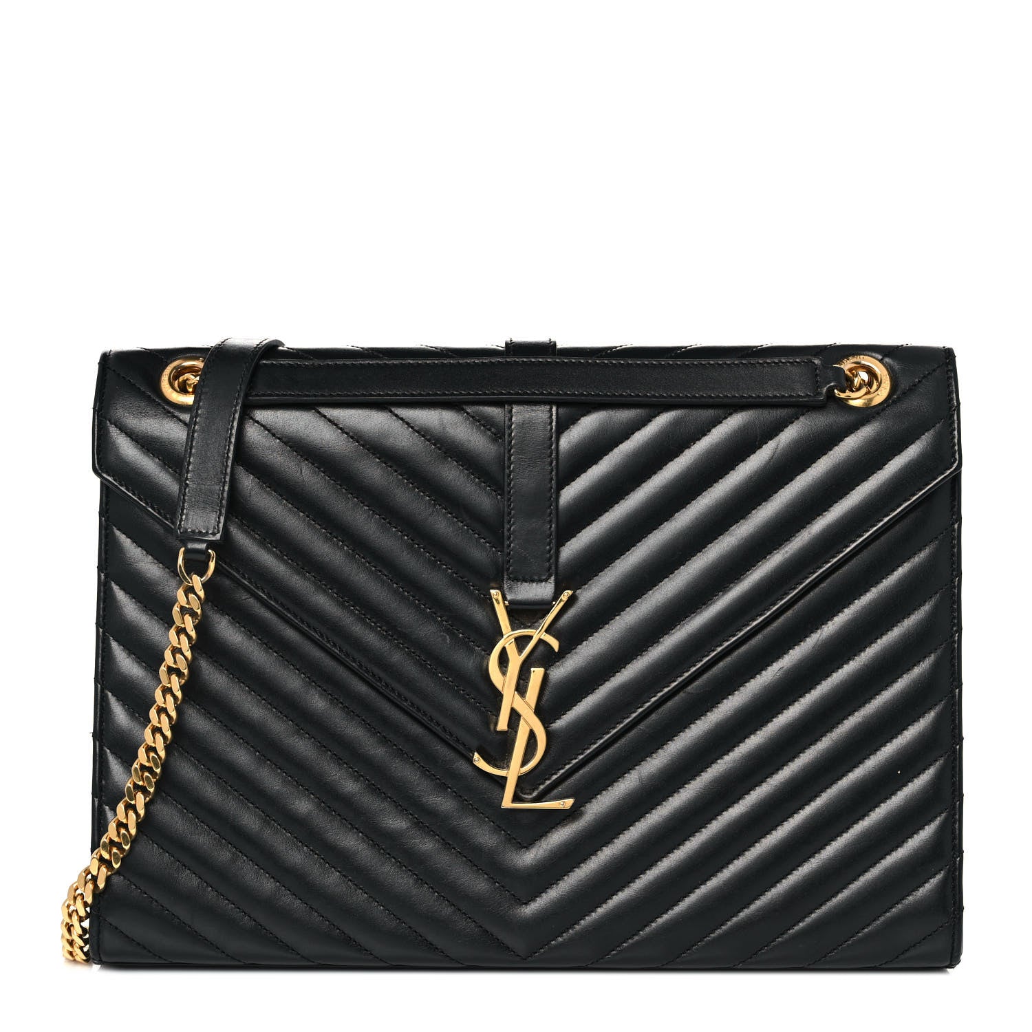 Saint Laurent Smooth Calfskin Matelasse Chevron Large Monogram Satchel Black 1 of 9