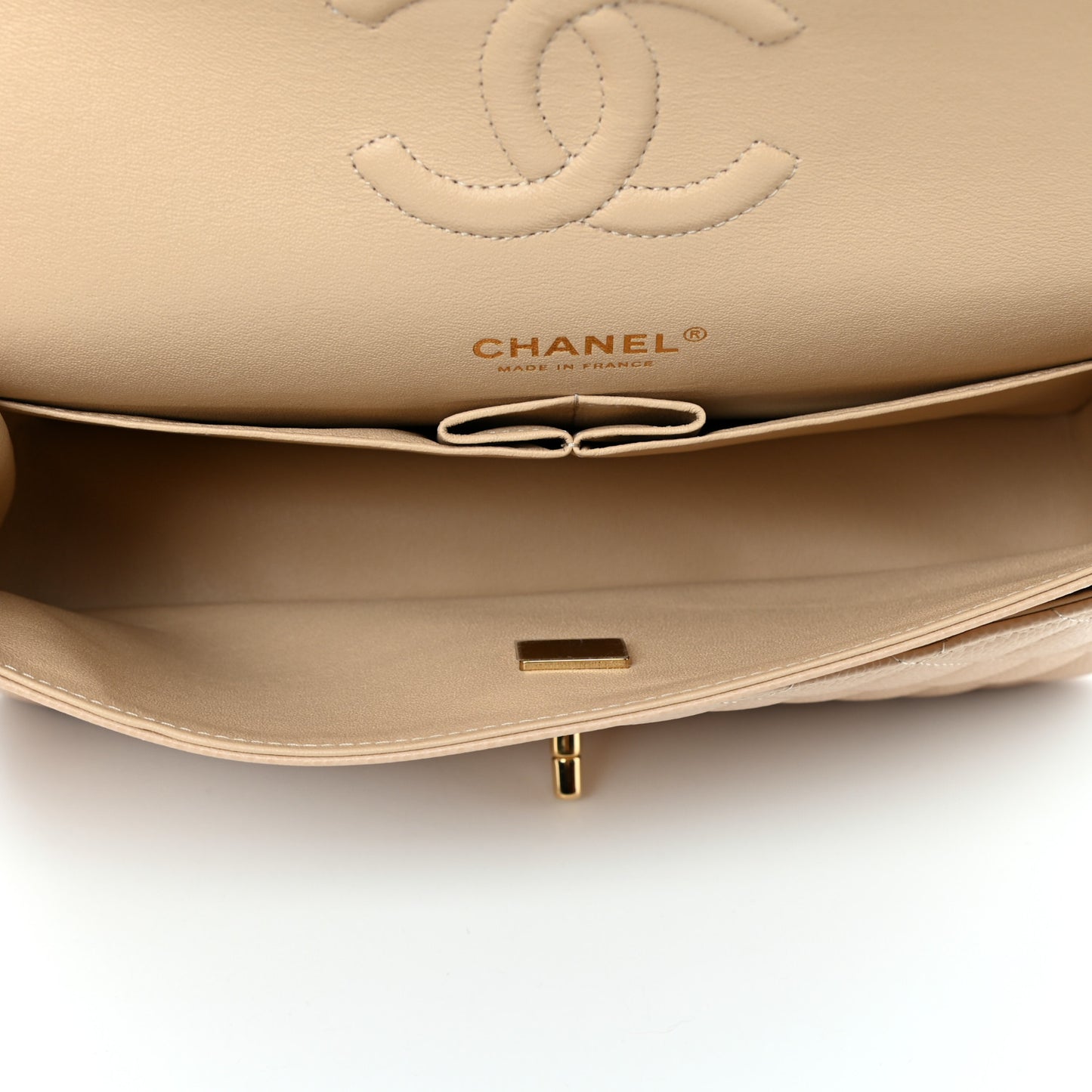 Caviar Quilted Medium Double Flap Beige