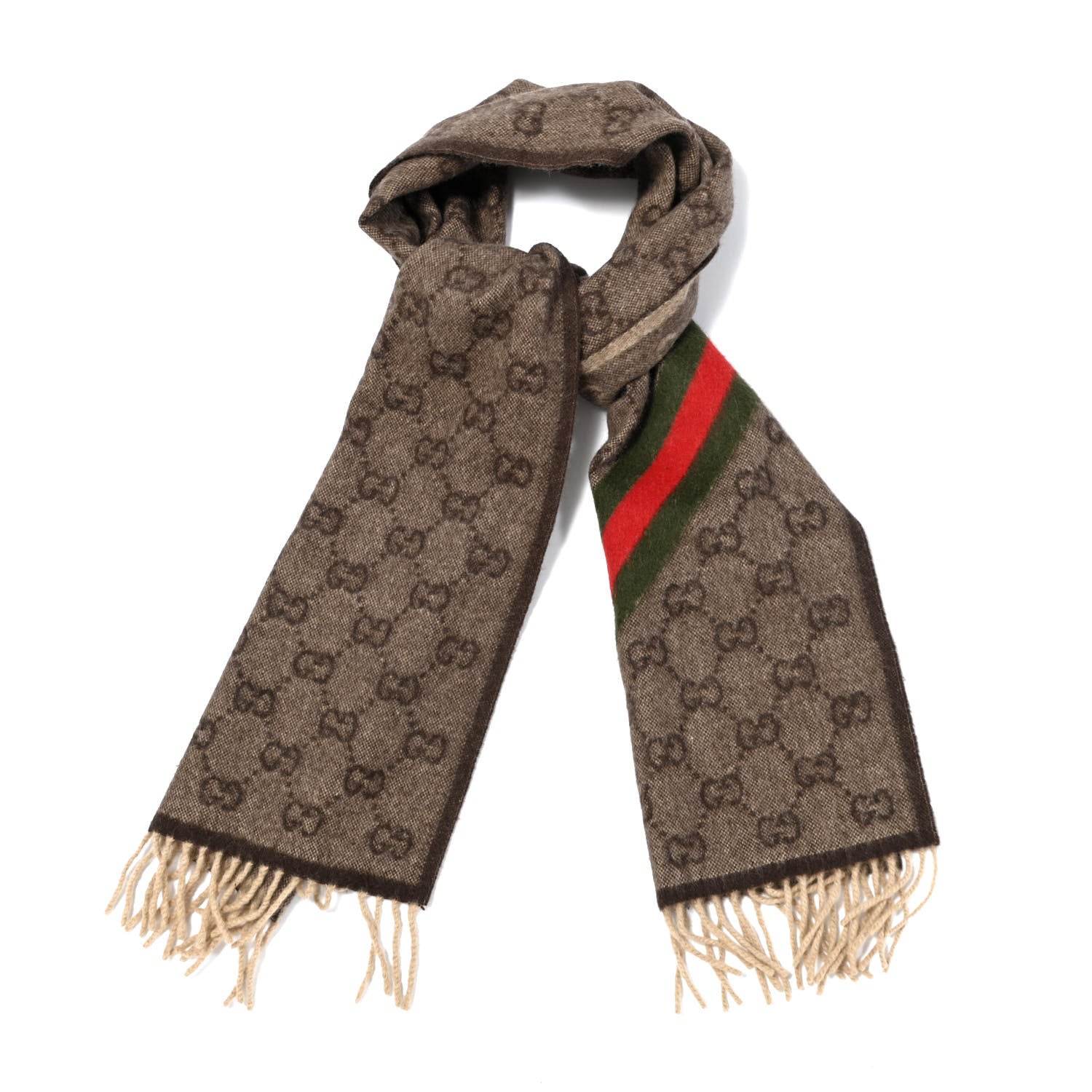 Gucci Wool Angora Monogram Web Scarf Dark Brown 1 of 3