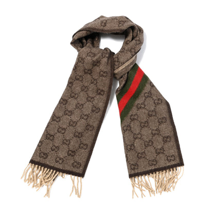 Gucci Wool Angora Monogram Web Scarf Dark Brown 1 of 3