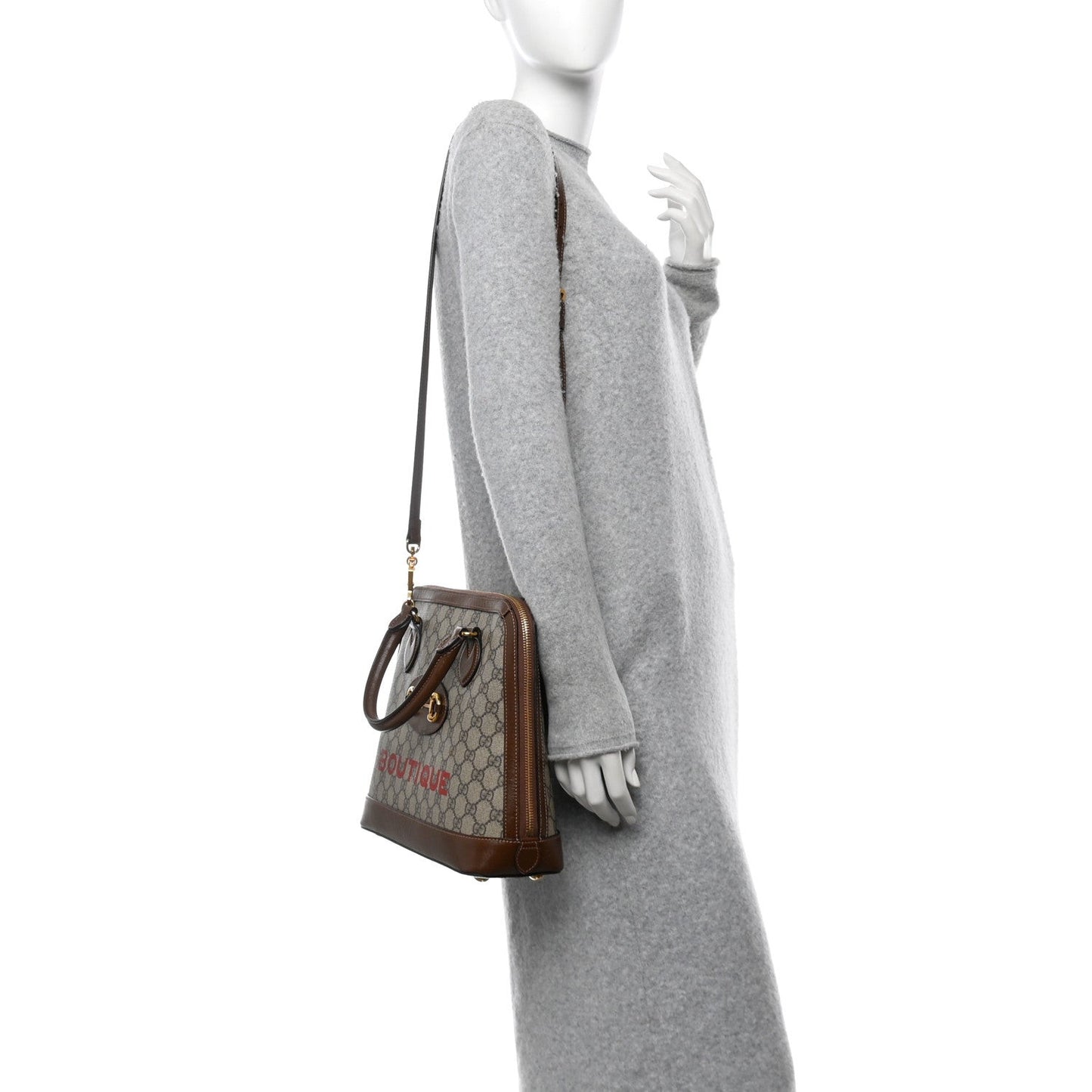 GG Supreme Monogram Azalea Calfskin Boutique Horsebit 1955 Top Handle Bag Beige Ebony Brown Sugar