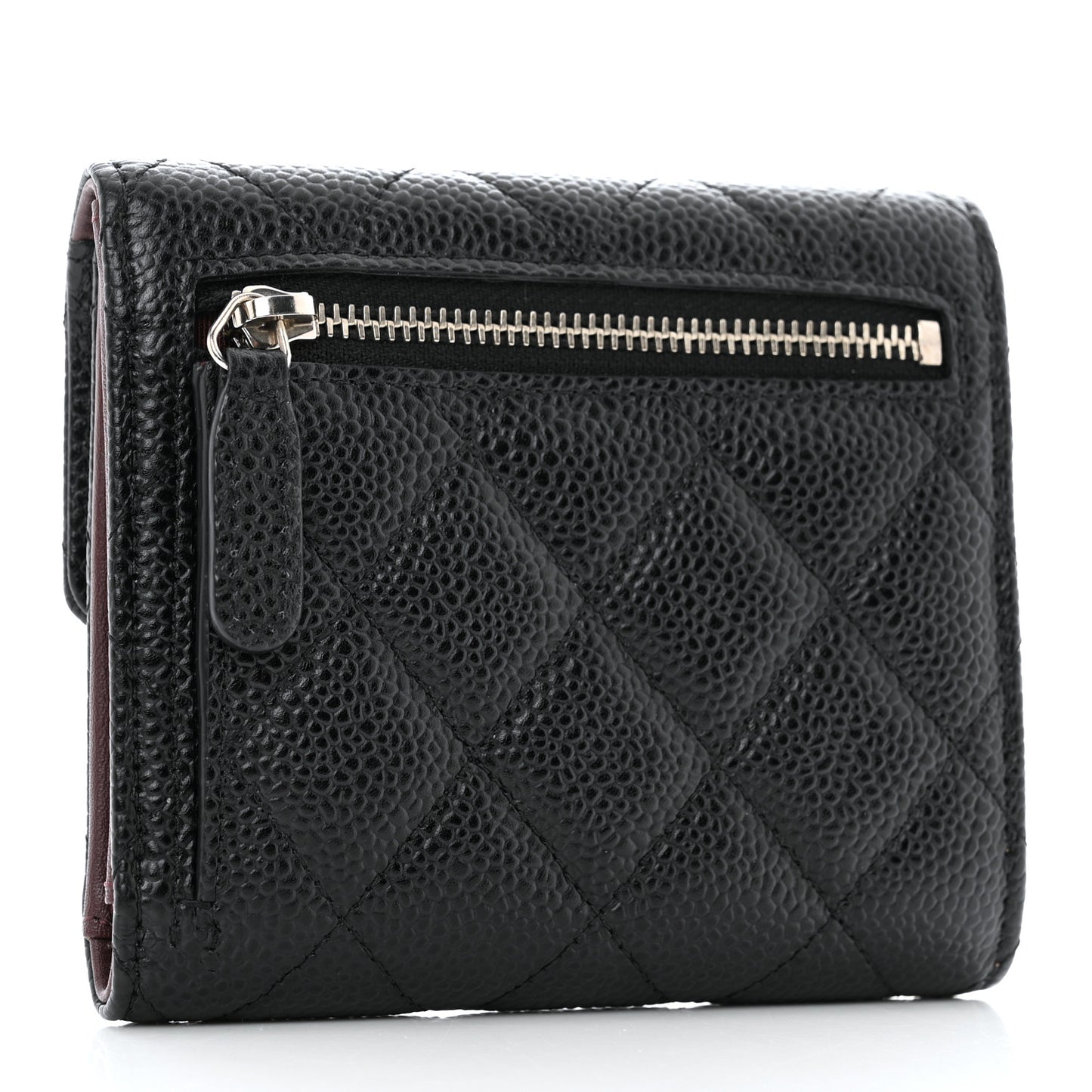 Caviar Quilted Compact Flap Wallet Black