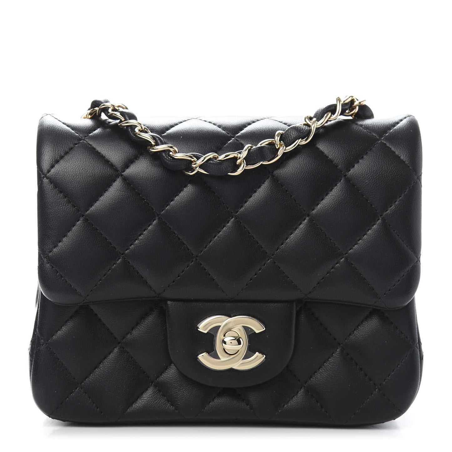 Lambskin Quilted Mini Square Flap Black