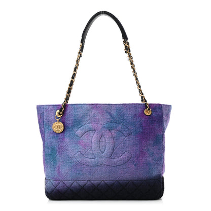 Chanel Wool Tweed CC Tote Purple Black Blue 1 of 11
